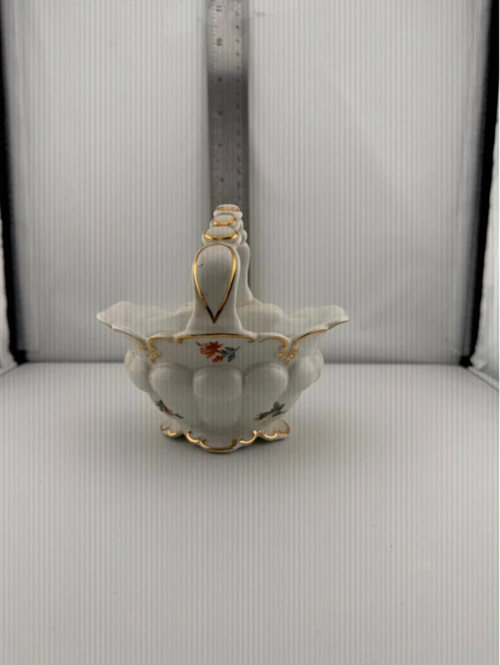 Vintage 1940s German Porcelain Floral Basket US Zone Hand Painted Gold Trim